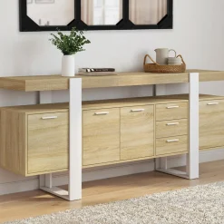 Buffet XXL bois et blanc industriel 180 cm 4 portes 3 tiroirs