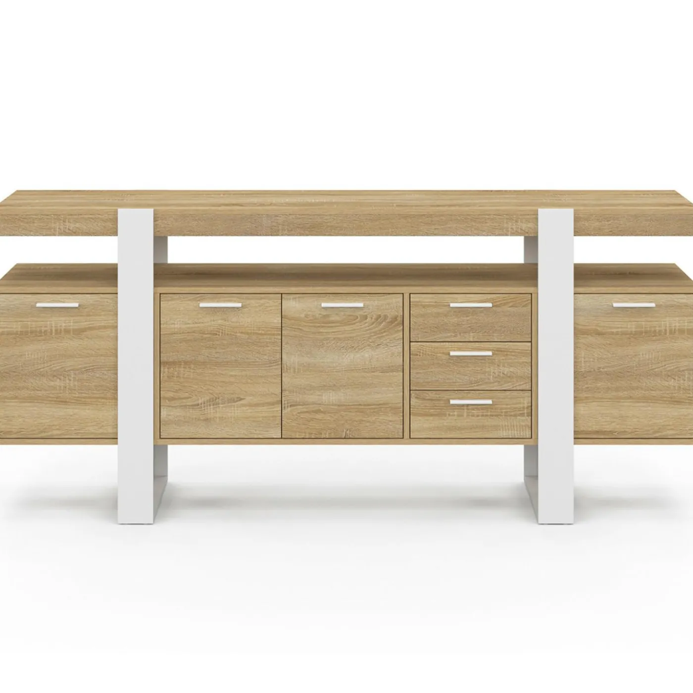 Buffet XXL bois et blanc industriel 180 cm 4 portes 3 tiroirs