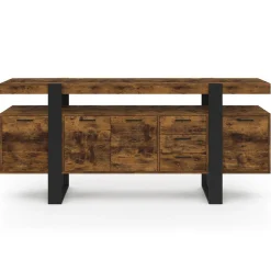 Buffet XXL bois et noir à l’effet vieilli de 180 cm avec 4 portes et 3 tiroirs