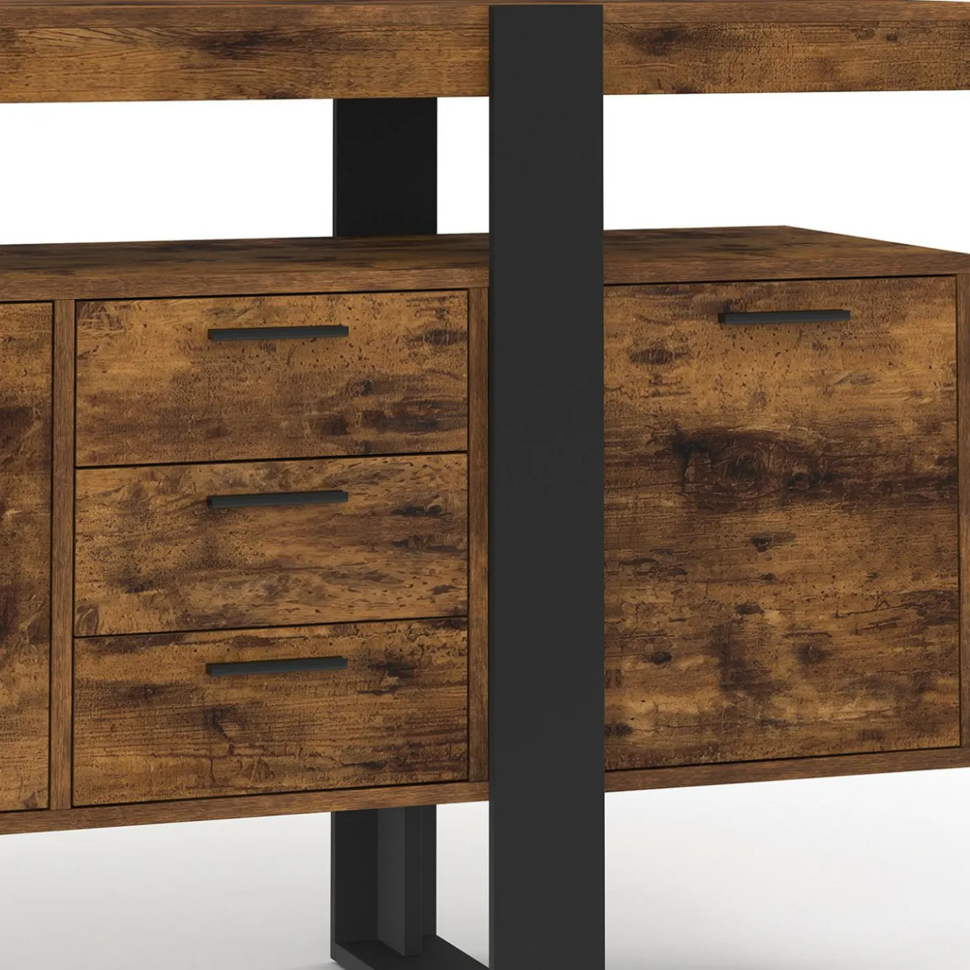 Buffet XXL bois et noir à l’effet vieilli de 180 cm avec 4 portes et 3 tiroirs