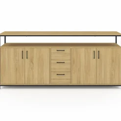 Buffet XXL bois et noir style industriel 180 cm 4 portes et tiroirs