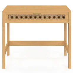 Bureau 1 tiroir bois et cannage 90*50