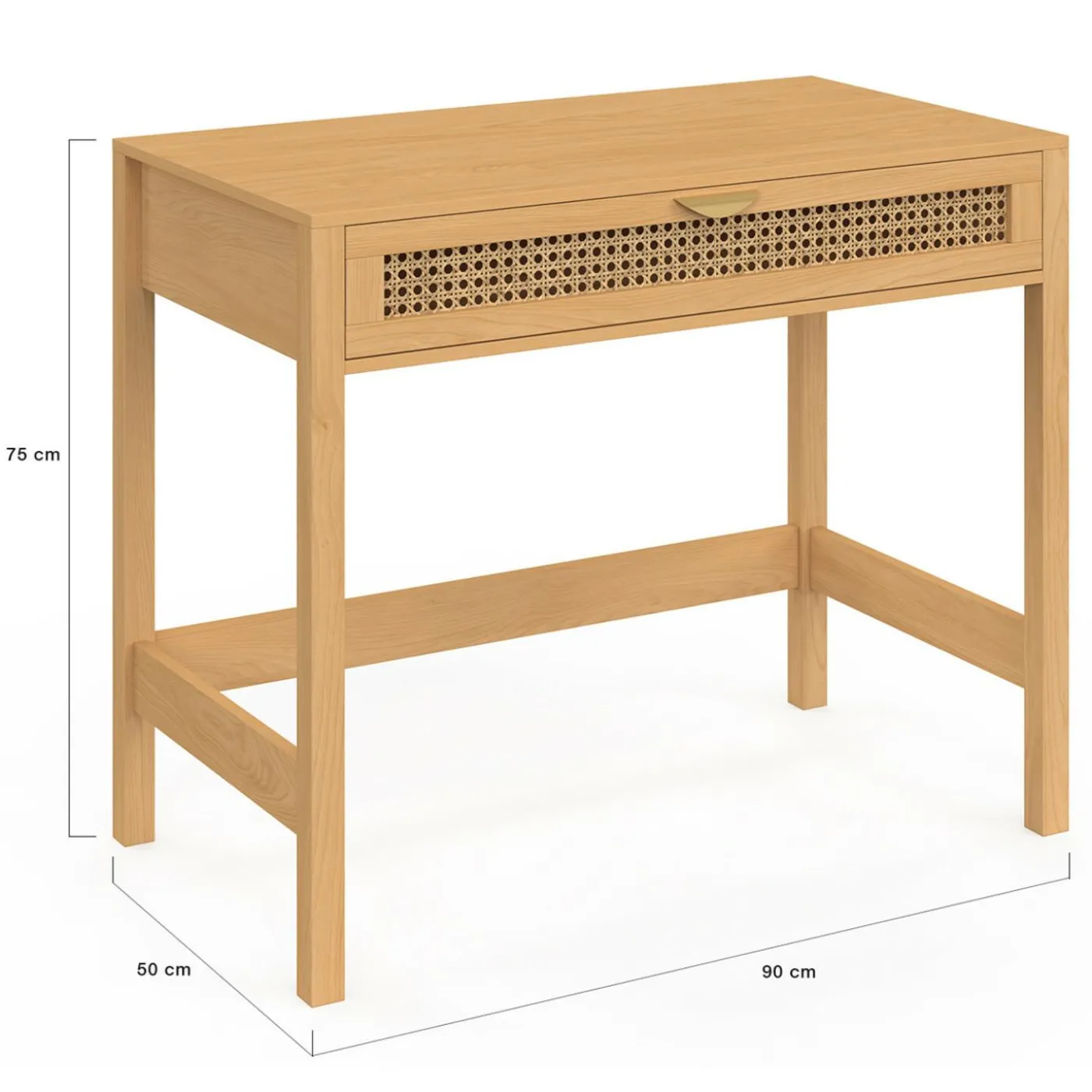Bureau 1 tiroir bois et cannage 90*50