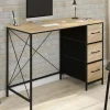 Bureau 3 tiroirs design industriel en tissu bois et noir