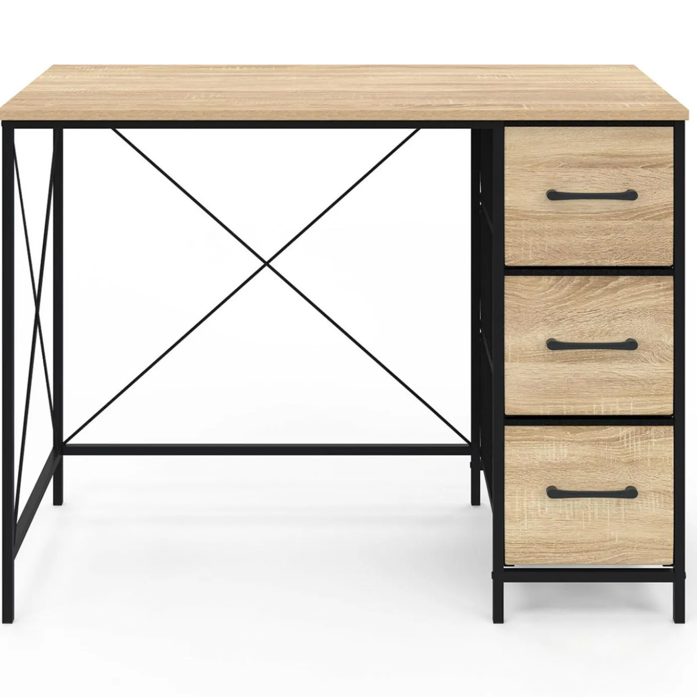 Bureau 3 tiroirs design industriel en tissu bois et noir