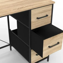 Bureau 3 tiroirs design industriel en tissu bois et noir
