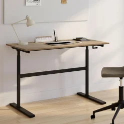 Bureau assis debout à manivelle hauteur réglable 70 - 120 cm bois façon hêtre et noir
