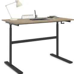 Bureau assis debout à manivelle hauteur réglable 70 - 120 cm bois façon hêtre et noir