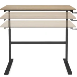 Bureau assis debout à manivelle hauteur réglable 70 - 120 cm bois façon hêtre et noir