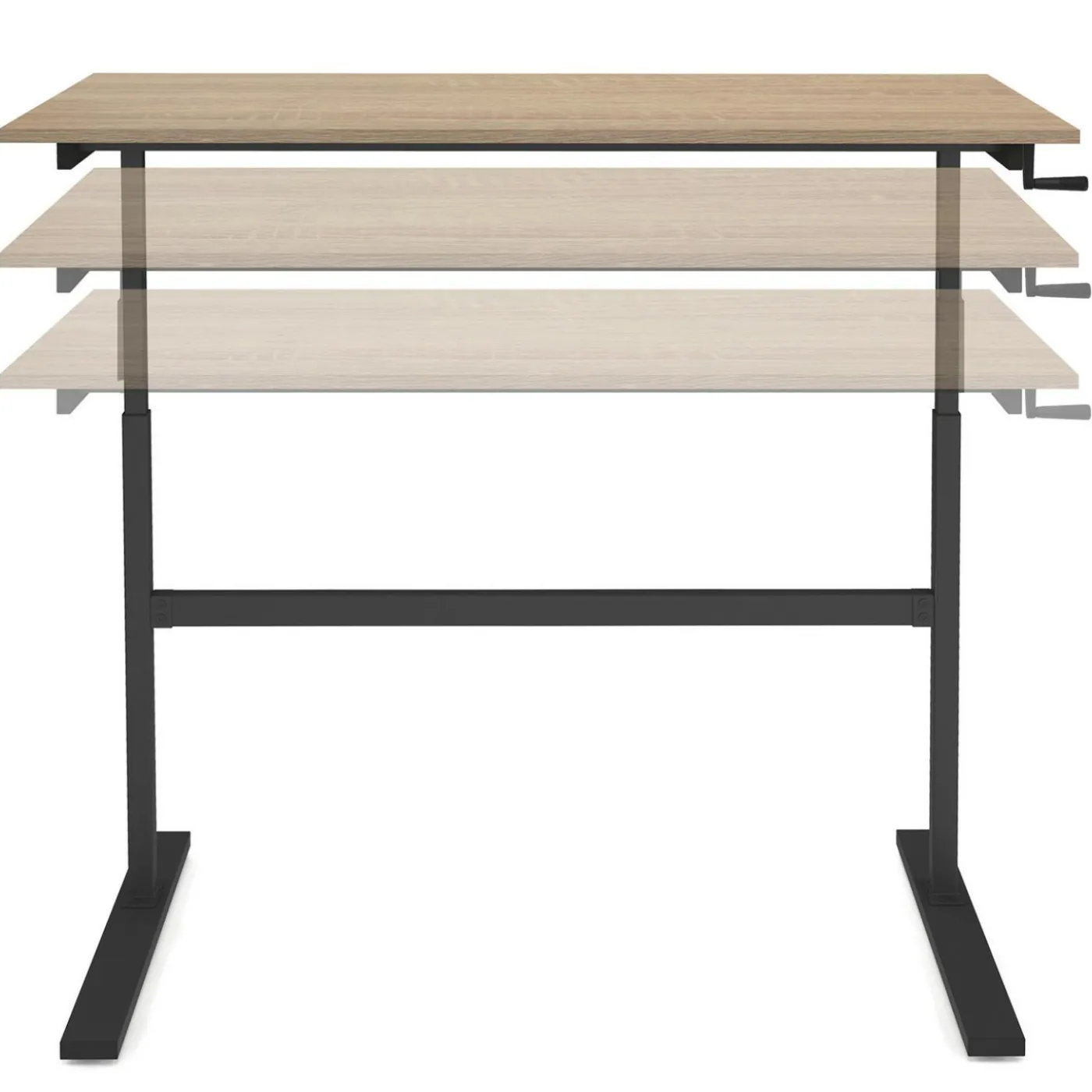 Bureau assis debout à manivelle hauteur réglable 70 - 120 cm bois façon hêtre et noir