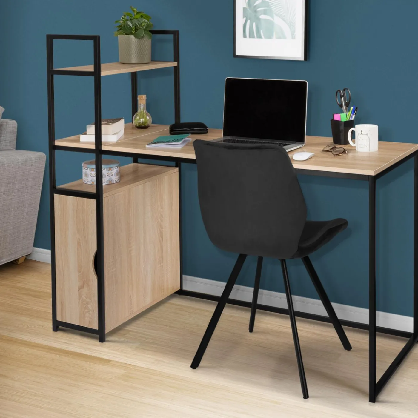 Bureau avec bibliothèque style industriel