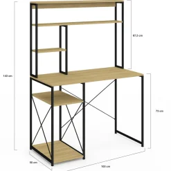 Bureau avec étagères de rangement DETROIT design industriel