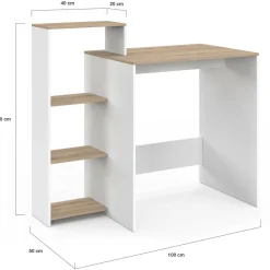 Bureau avec étagères modulables latérales bois façon hêtre et blanc