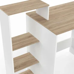 Bureau avec étagères modulables latérales bois façon hêtre et blanc