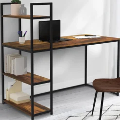 Bureau avec étagères style industriel effet bois vieilli