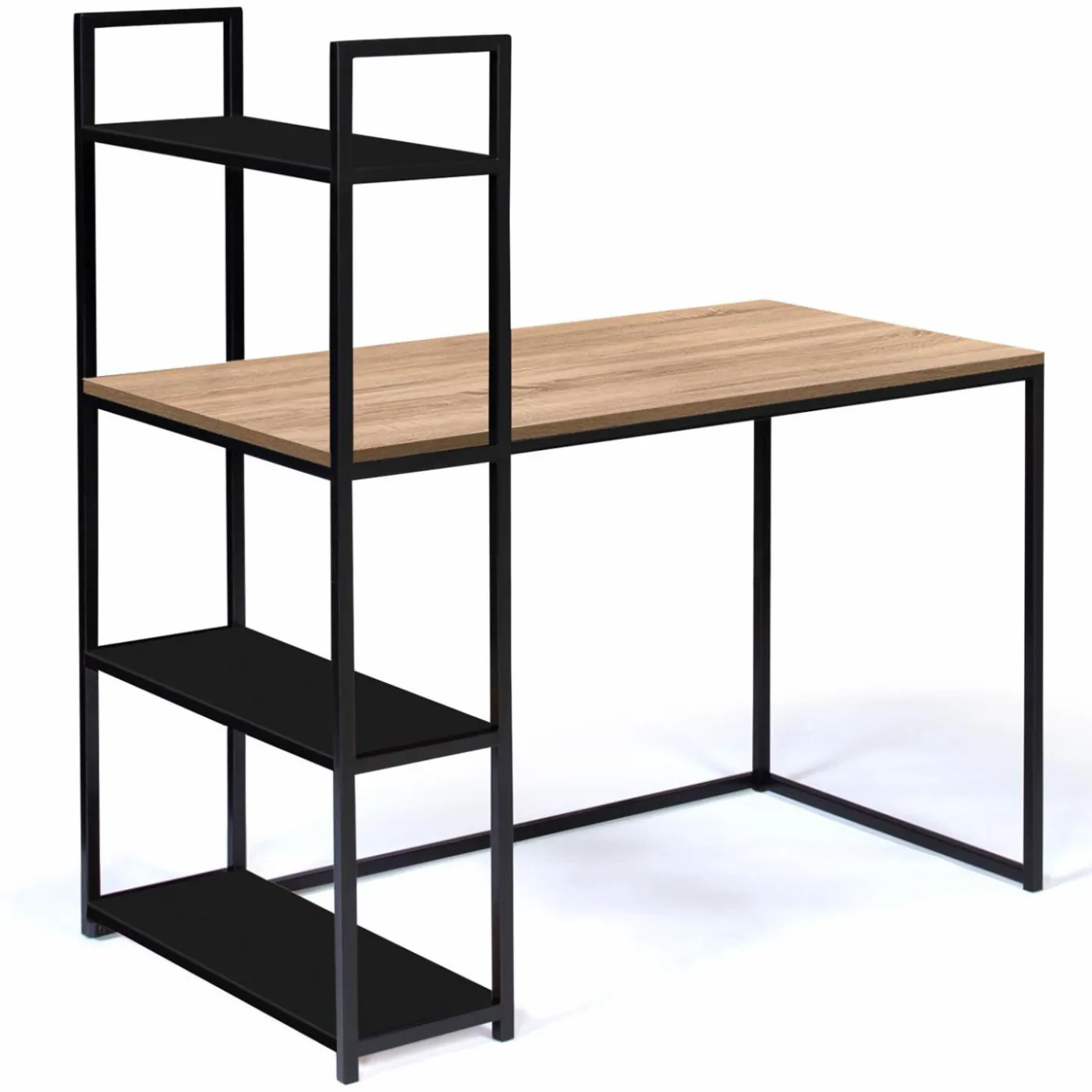 Bureau avec étagères style industriel en bois et métal noir