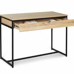 Bureau avec tiroir en métal noir et bois