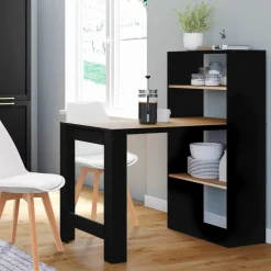 Bureau bibliothèque bois façon hêtre et noir