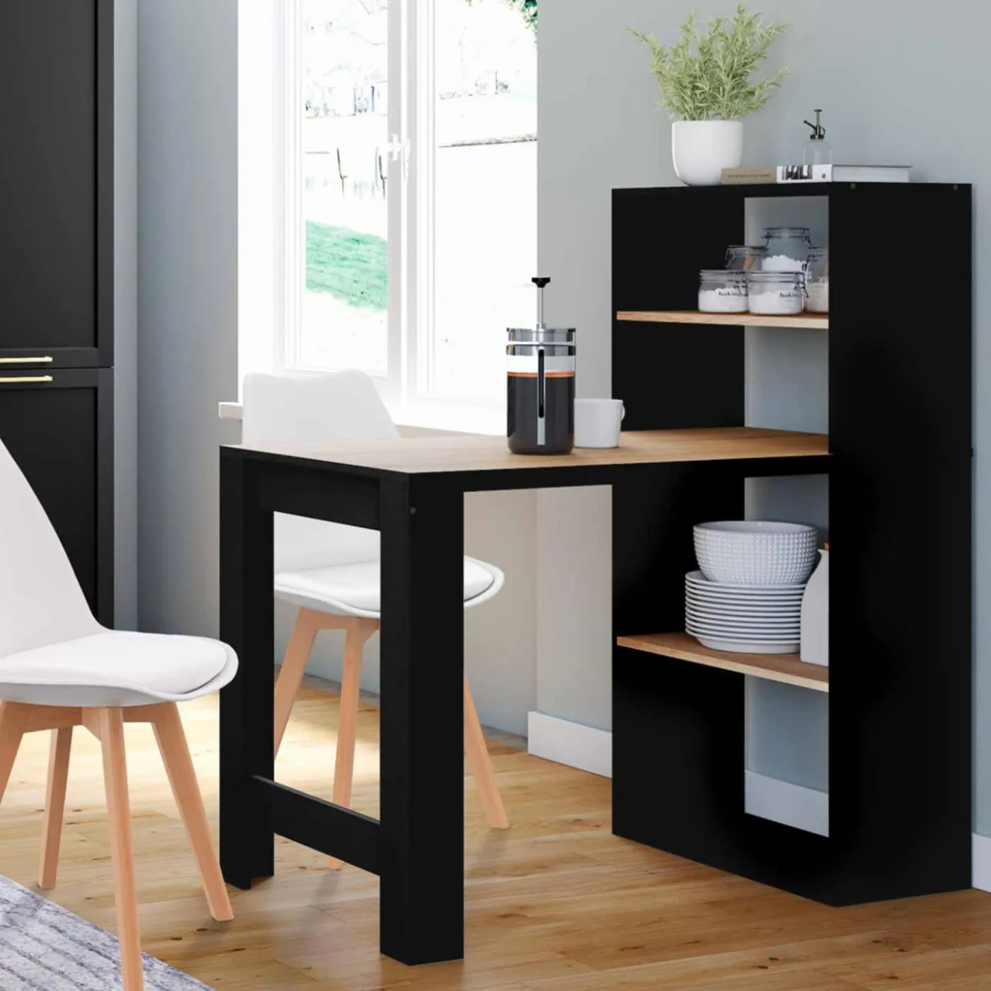 Bureau bibliothèque bois façon hêtre et noir