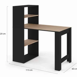 Bureau bibliothèque bois façon hêtre et noir