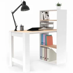 Bureau bibliothèque bois façon hêtre et blanc
