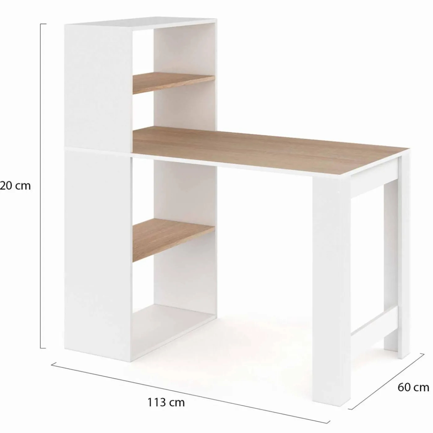 Bureau bibliothèque bois façon hêtre et blanc