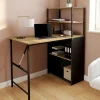 Bureau bibliothèque pliable plateau rabattable bois façon hêtre et noir