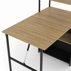 Bureau bibliothèque pliable plateau rabattable bois façon hêtre et noir