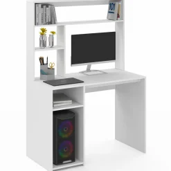 Bureau blanc avec étagères de rangement