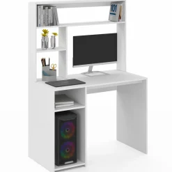 Bureau blanc avec étagères de rangement