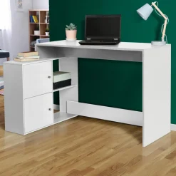 Bureau d'angle avec rangement blanc