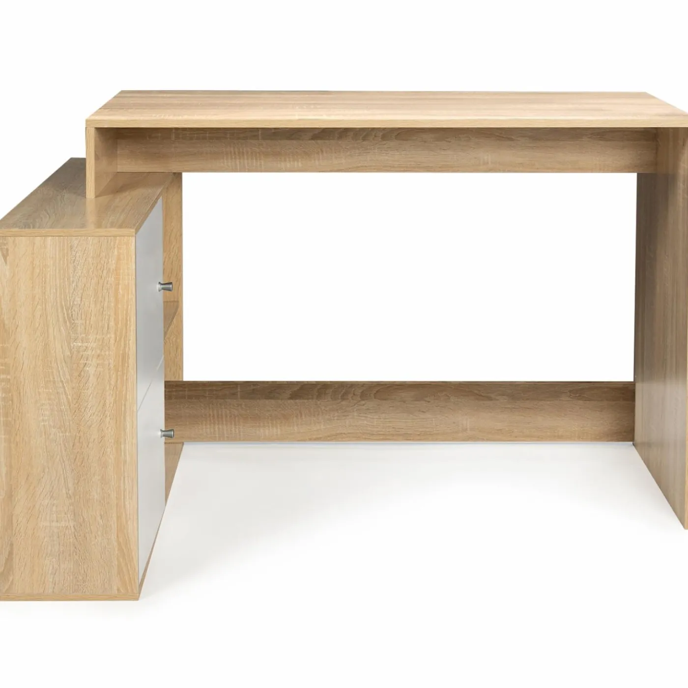 Bureau d’angle avec rangement bois imitation hêtre et blanc