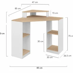 Bureau d'angle avec rangements blanc et façon hêtre