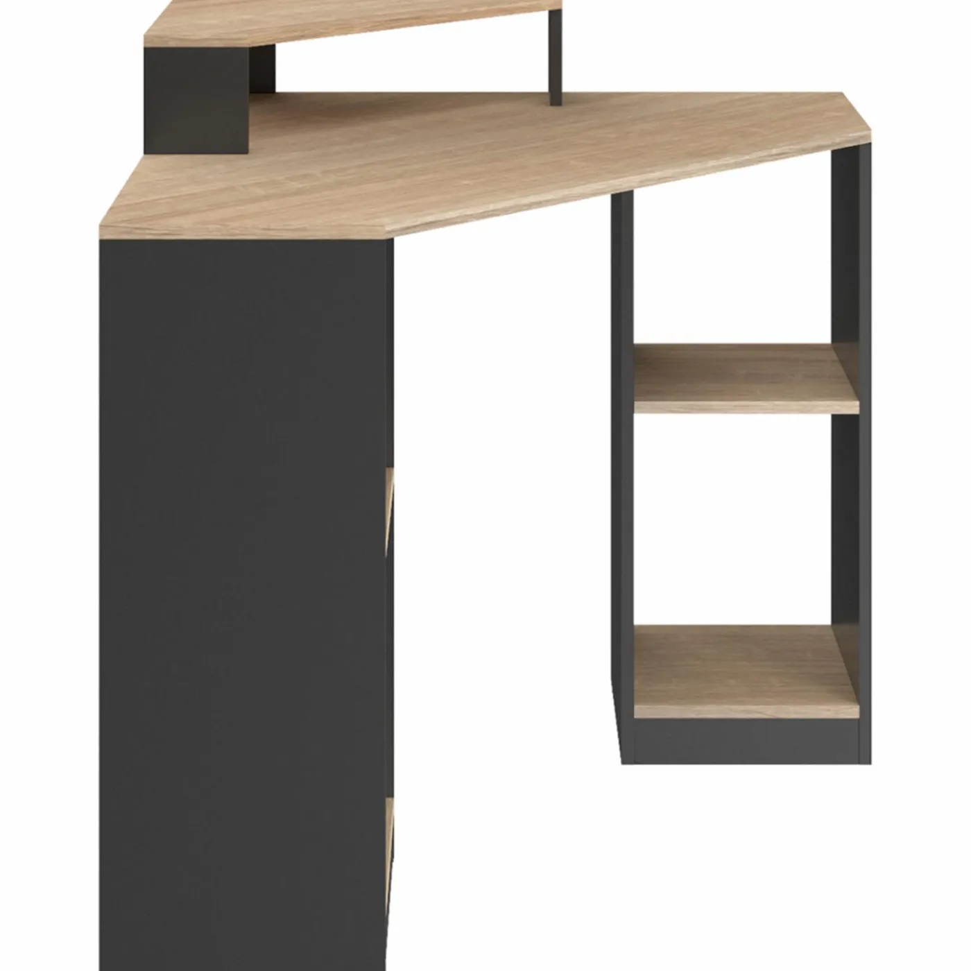 Bureau d'angle avec rangements noir et façon hêtre
