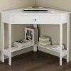 Bureau d'angle gain de place bureau informatique blanc avec rangements et 1 tiroir
