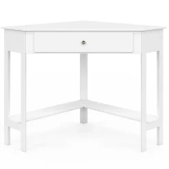 Bureau d'angle gain de place bureau informatique blanc avec rangements et 1 tiroir