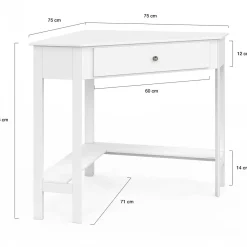 Bureau d'angle gain de place bureau informatique blanc avec rangements et 1 tiroir