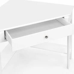 Bureau d'angle gain de place bureau informatique blanc avec rangements et 1 tiroir