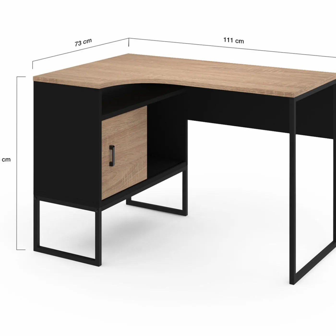 Bureau d’angle industriel métal noir et bois façon hêtre