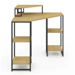 Bureau d'angle industriel avec rangements bois et métal noir