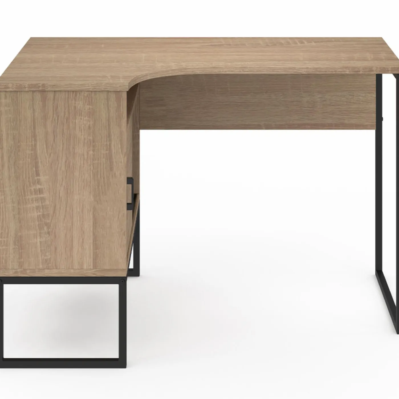 Bureau d'angle industriel noir et façon hêtre