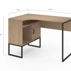 Bureau d'angle industriel noir et façon hêtre