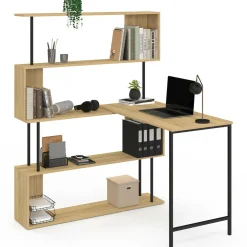Bureau d'angle industriel rotatif 180° en forme de S