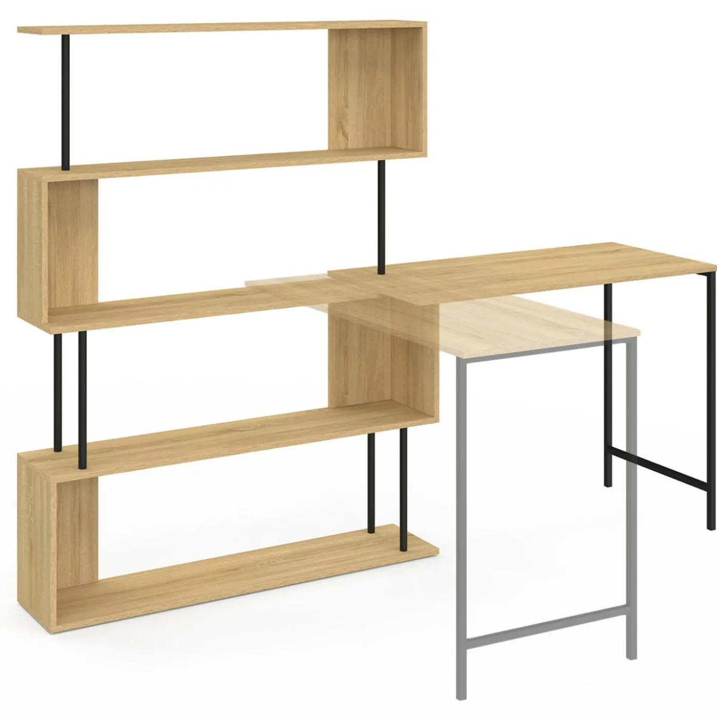 Bureau d'angle industriel rotatif 180° en forme de S