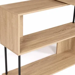 Bureau d’angle rotatif 180° industriel avec étagère forme S