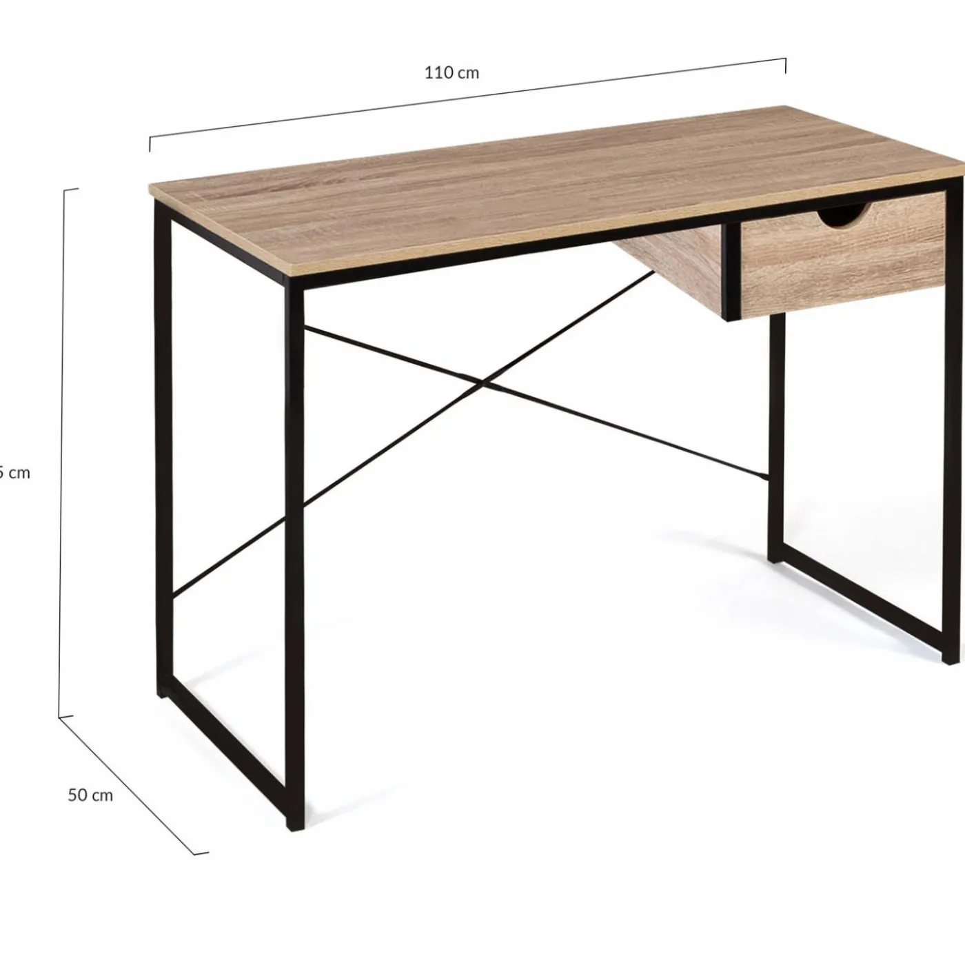 Bureau design industriel avec tiroir latéral 110 cm
