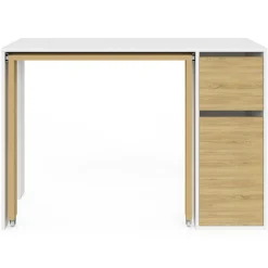 Bureau extensible blanc et bois avec rangements