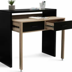 Bureau extensible bois noir et façon hêtre