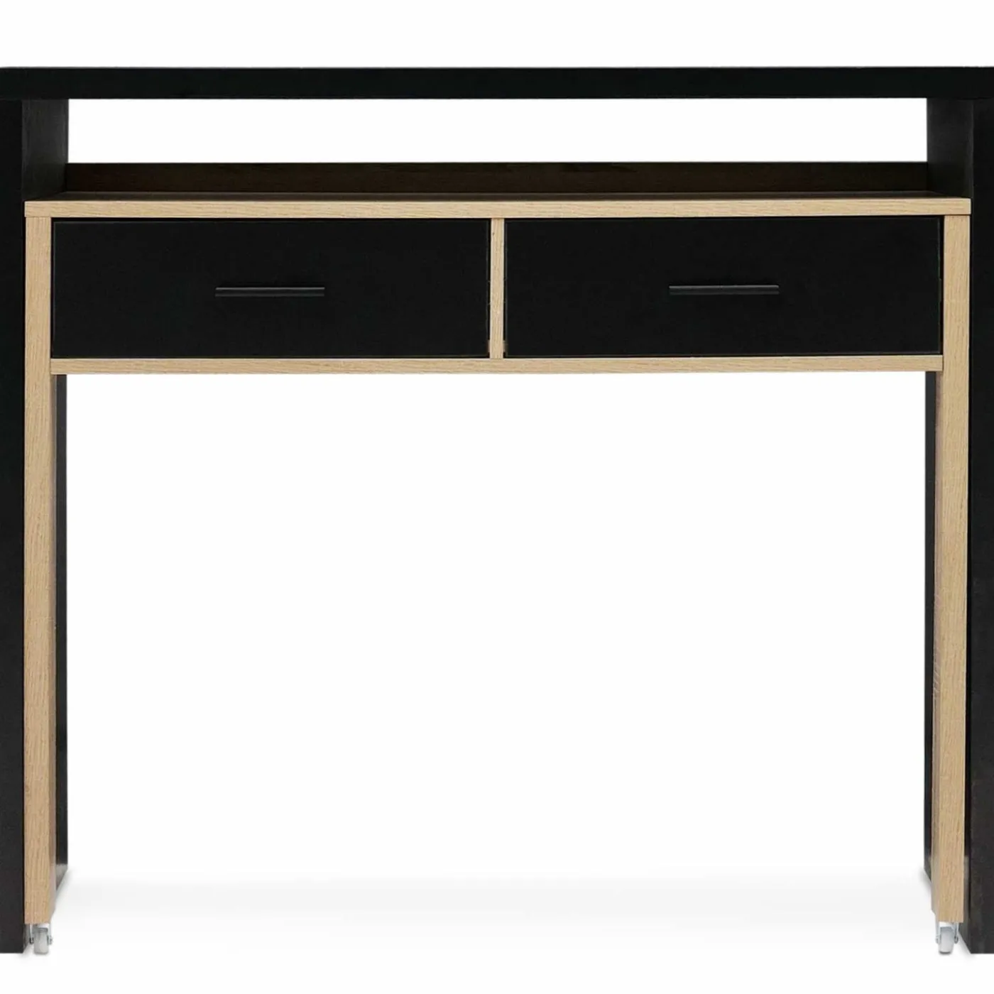 Bureau extensible bois noir et façon hêtre