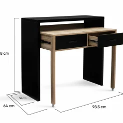 Bureau extensible bois noir et façon hêtre